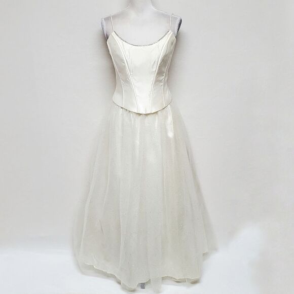 Vintage Y2K Jessica McClintock Gunne Sax Tulle Rhinestone Bustier Princess Dress - Picture 5 of 16
